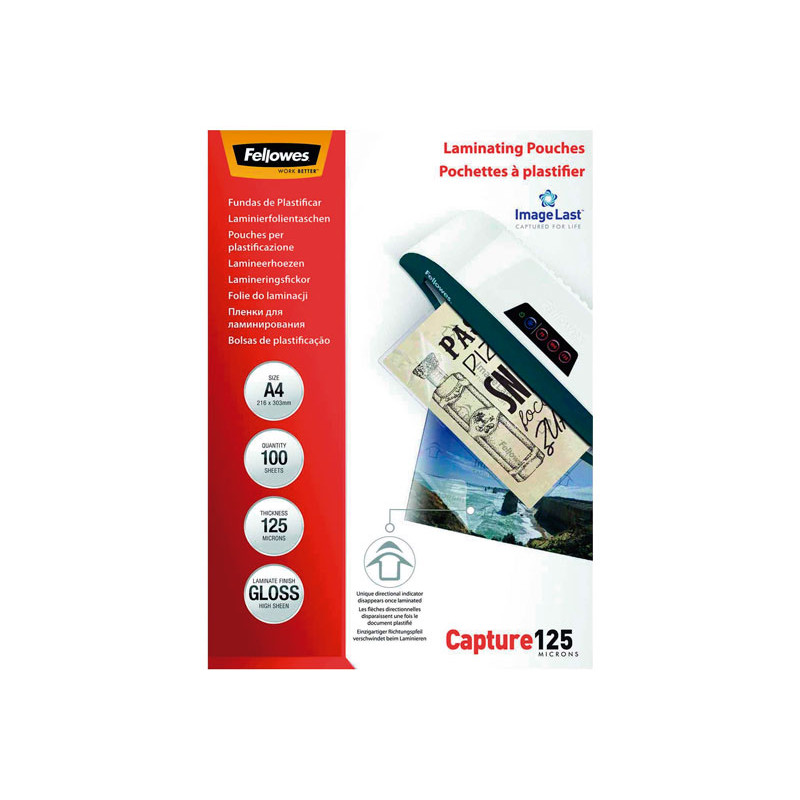 Pack 100 Fundas De Plastificar Fellowes Brillo A4 125 Micras 3134