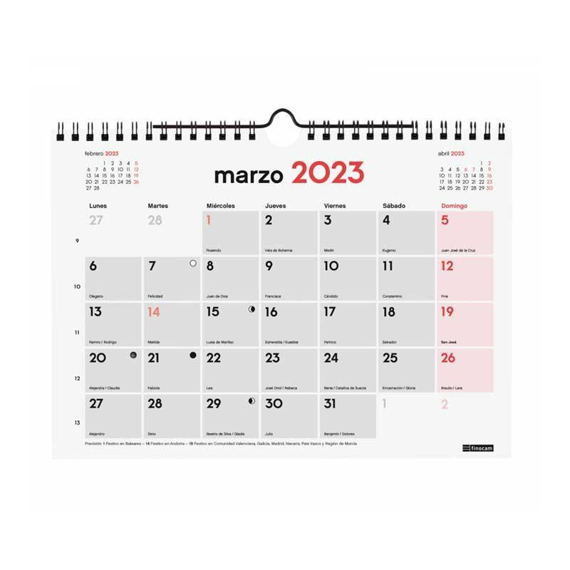 Calendario De Pared Finocam Neutro Escribir S Castellano